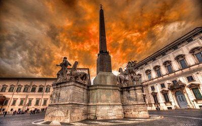 rome, les monuments de l'italie, quirinal de la zone, la fontaine des dioscures, italie