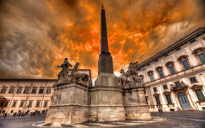 roma, monumenti d'italia, area attorno al quirinale, la fontana dei dioscuri, italia