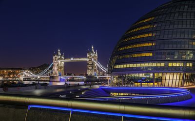 gece, london bridge, kule Köprüsü, Londra