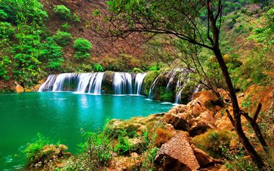 cachoeira, o lago, belas cachoeiras, privado