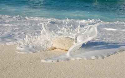 ビーチ, 海, 波, 石, 砂, 砂岩