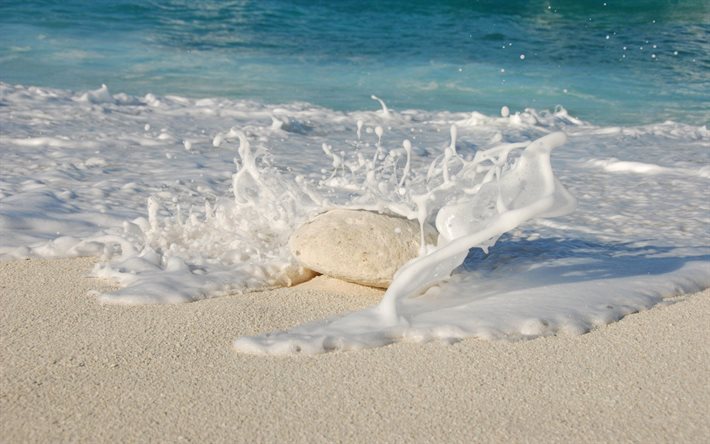 playa, mar, ola, piedra, arena, piedra de la arena