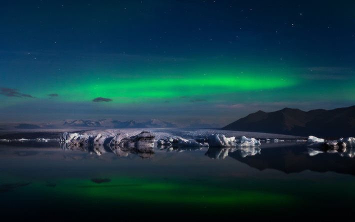 أيسلندا, الأضواء الشمالية, الجليدية البحيرة