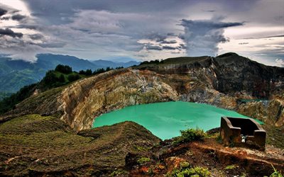 indonésia, a cratera, kelimutu, o vulcão, lago da cratera