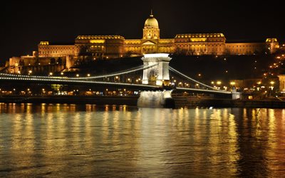 المجر, بودابست, نهر, ليلة, نهر الدانوب