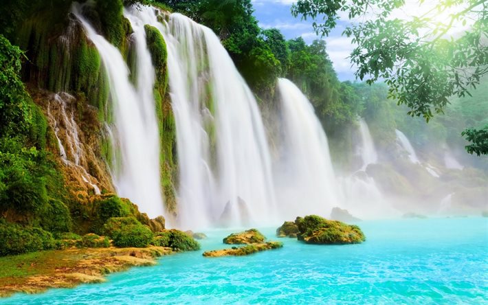 bela cachoeira, tailândia, água azul