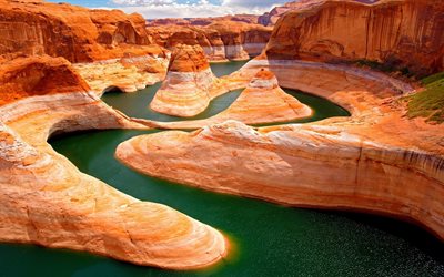 arizona, usa, orange rocks, canyon, river