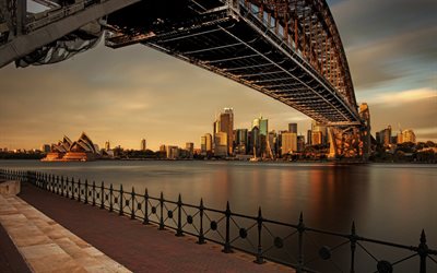 sydney harbour bridge, australien, sydney, kväll