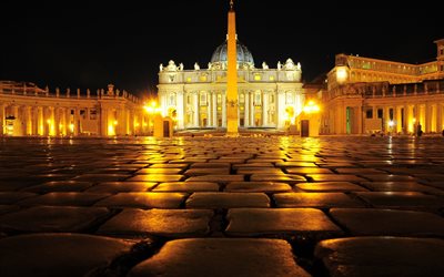 noite, o vaticano, luzes noturnas