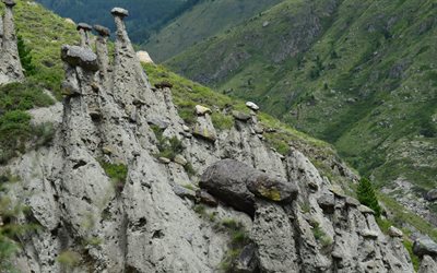 des montagnes, des roches, de l'altaï, pierre champignons