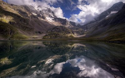 the lake, mountains, photos of mountains, clouds