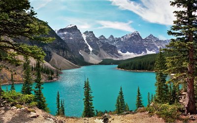 berg, banff, morrän, vacker sjö, kanada