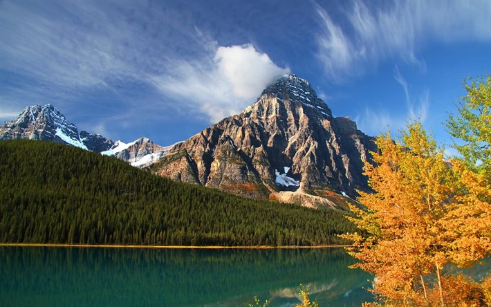 banff, el lago, el parque nacional de canadá, alberta, howse pico