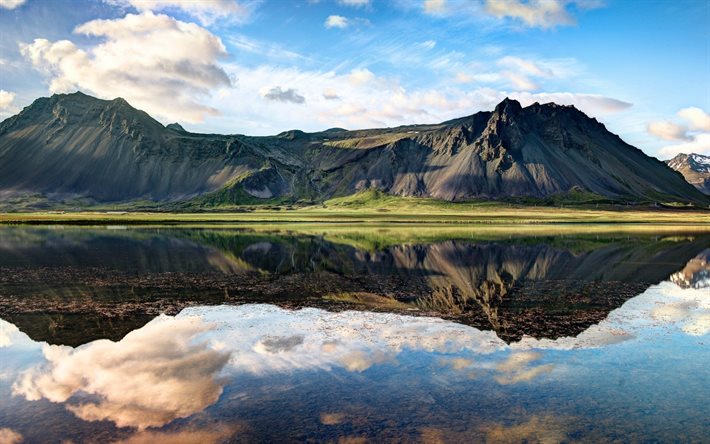 o lago, islândia, calma, belas montanhas