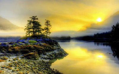 湖, 朝, 朝の風景