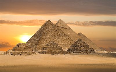 désert, pyramide, egypte, sables, postale