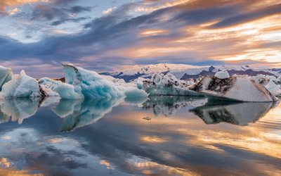 大きな流氷, 写真, アイスランド, 湖, ラグーン, 氷青