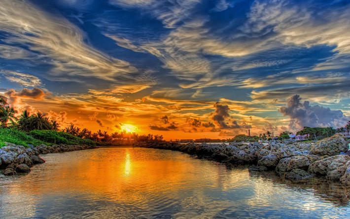 夕日, フロリダ, 米国, 海岸