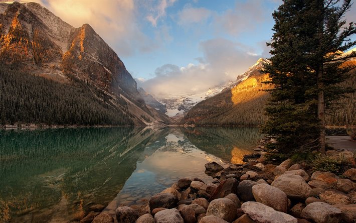 कनाडा, पहाड़ों, शाम, banff, सुंदर झील, राष्ट्रीय पार्क