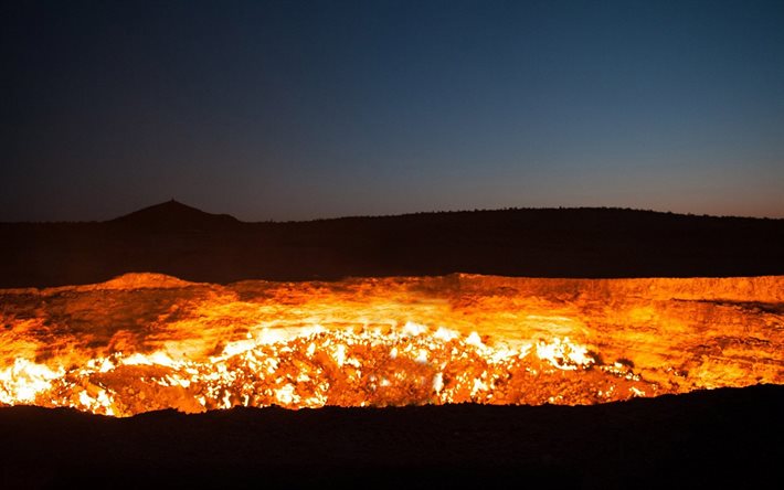 le porte dell'inferno, il turkmenistan, il cratere, darvaza, yerbent