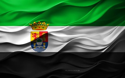 4k, Flag of Extremadura, spanish communities, 3d Extremadura flag, Spain, Extremadura flag, 3d texture, Day of Extremadura, national symbols, 3d art, Extremadura