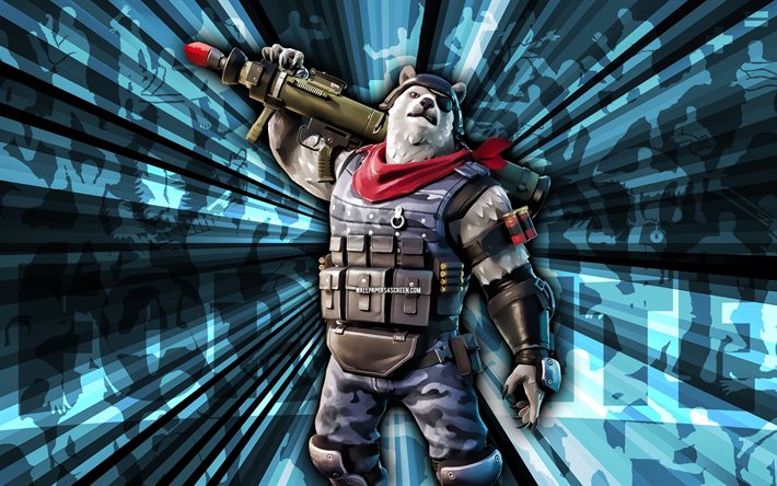 4k, patrullero polar, fondo de rayos azules, piel de patrulla polar, arte abstracto, piel de patrulla polar fortnite, personajes de fortnite, fortnita, arte creativo