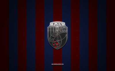 FC Viktoria Plzen logo, Czech football team, Czech First League, blue red carbon background, FC Viktoria Plzen emblem, football, FC Viktoria Plzen, Czech Republic, Chance liga