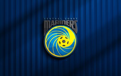 4k, Central Coast Mariners 3D logo, A-League, blue 3D background, soccer, Central Coast Mariners emblem, football, Central Coast Mariners logo, Central Coast Mariners, Australian football club, Central Coast Mariners FC