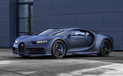 bugatti chiron, hypercar, vue avant, extérieur, chiron mate bleu, voitures de luxe, bugatti