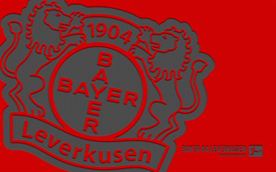 バイエル04 leverkusenロゴ, 4k, 赤い背景, カーボンアート, バイエル04 leverkusen emblem, ドイツのフットボールクラブ, ブンデスリーガ, バイエル04, ドイツ, フットボール, バイエル04レバークーゼン