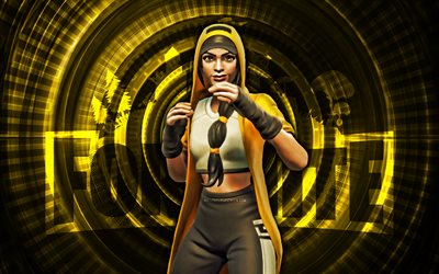 embreagem fortnite, 4k, fundo em espiral amarelo, fortnite, criativo, pele da embreagem, pele da embreagem fortnite, embreagem, personagens fortnite