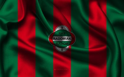 4k, logo radomiak radom, tessuto di seta verde rosso, squadra di calcio polacca, emblema radomiak radom, ekstraklasa, radomiak radom, polonia, calcio, radomiak radom flag, radomiak radom fc