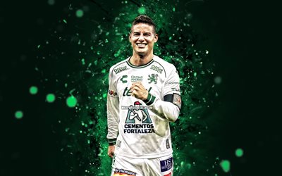 james rodríguez, 4k, luces de neón verde, club león, liga mx, futbolistas colombianos, james rodríguez 4k, fútbol americano, fútbol, club leon fc, james rodriguez club leon