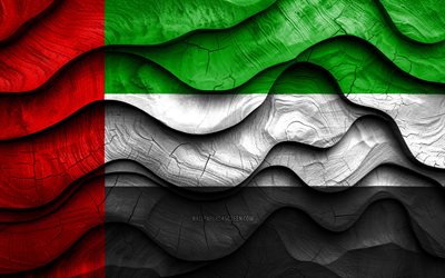 4k, drapeau des eau, pays asiatiques, drapeaux d'ondes 3d en bois, jour des eau, drapeau des émirats arabes unis, drapeau en bois des eau, émirats arabes unis
