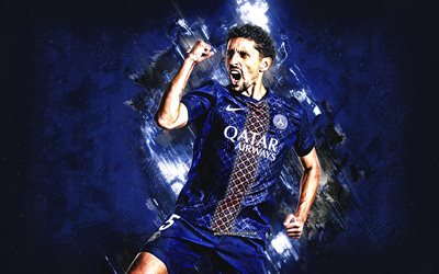 marquinhos, psg, futbolista brasileño, parís saint germain, fondo de piedra azul, arte grunge, liga 1, francia, fútbol americano, marcos aoás correa, marquinhos parís saint germain, marquinhos psg