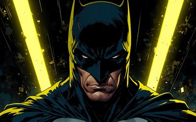 batman, 4k, dunkelheit, gelbe neonstrahlen, dc comics, superhelden, kunstwerk, batman kunst, fan kunst, batman 4k