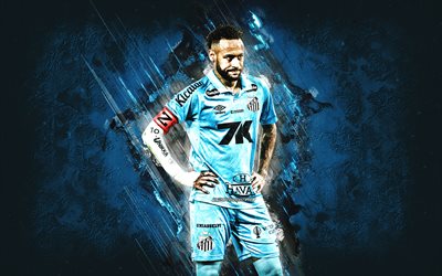neymar, santos fc, fundo de pedra azul, jogador de futebol brasileiro, neymar jr, arte grunge, neymar santos, brasil, neymar santos fc, futebol, neymar da silva santos júnior