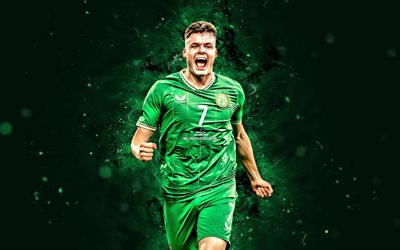evan ferguson, 4k, luci al neon verde, squadra di calcio nazionale irlandese, calcio, calciatori, background astratto verde, squadra di calcio irlandese, evan ferguson 4k