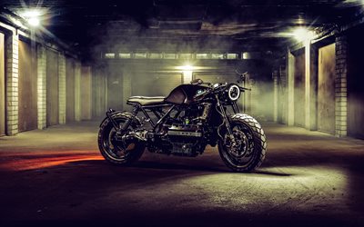 bmw cafe racer, 4k, superbikes, 2024 bicicletas, aparcamiento, oscuridad, motocicletas alemanas, bmw