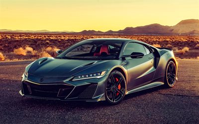honda nsx type s, 4k, tramonto, 2022 auto, supercar, hdr, black honda nsx, 2022 honda nsx, auto giapponesi, honda