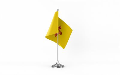 4k, new mexico bordsflagga, vit bakgrund, new mexico flag, bordflagga i new mexico, new mexico flag på metal stick, new mexico flagga, amerikanska stater flaggor, new mexico, usa