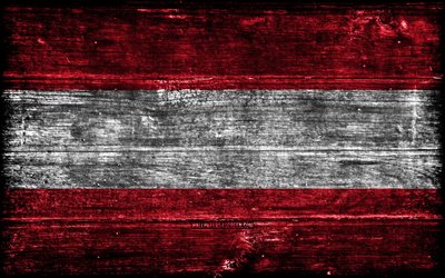 Austrian wooden flag, 4k, wooden grunge flags, European countries, flag of Austria, Day of Austria, Europe, Austrian flag, Austria, Austrian national symbols, Austria flag