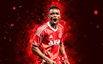Johan Carbonero, 4k, red neon lights, Internacional, Brazilian Serie A, Colombian footballers, Johan Carbonero 4K, football, soccer, Sport Club Internacional, Johan Carbonero Internacional