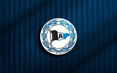 4k, Arminia Bielefeld 3D logo, 2 Bundesliga, blue 3D background, soccer, Arminia Bielefeld emblem, Arminia Bielefeld logo, Arminia Bielefeld, football, german football club, Arminia Bielefeld FC