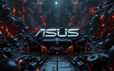 4k, ASUS metal logo, darkness, black 3D background, bokeh, electronics brands, creative, brands, ASUS 3D logo, artwork, ASUS logo, ASUS
