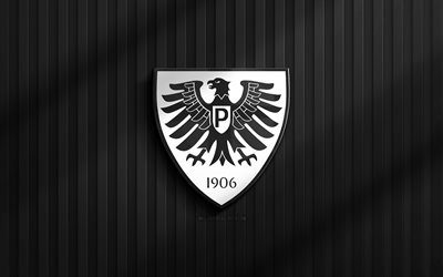 4k, SC Preussen Munster 3D logo, 2 Bundesliga, black 3D background, soccer, SC Preussen Munster emblem, SC Preussen Munster logo, SC Preussen Munster, football, german football club, Preussen Munster FC