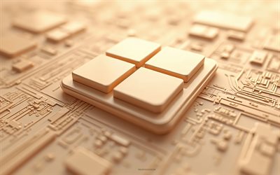 logotipo de windows 11, 4k, logotipo beige de windows 11 en 3d, arte de alta tecnología, emblema de windows 11, signo de windows 11, logotipo de windows, ventanas