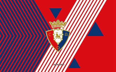 おさすなのロゴ, 4k, スペインのサッカー チーム, 青い赤い線の背景, オサスナ, ラ・リーガ, スペイン, 線画, おさすなエンブレム, フットボール, caオサスナ, fcオサスナ