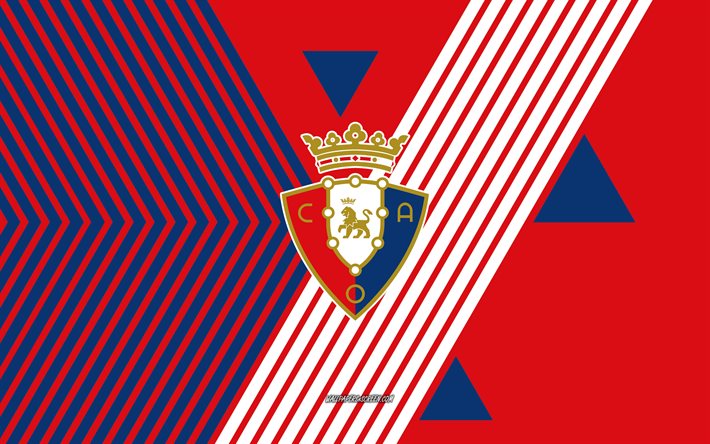 logotipo do osasuna, 4k, time de futebol espanhol, fundo de linhas vermelhas azuis, osasuna, la liga, espanha, arte de linha, emblema do osasuna, futebol, ca osasuna, fc osasuna