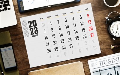 calendario agosto 2023, 4k, lugar de trabajo, calendario de escritorio de negocios, agosto, calendarios 2023, calendarios de verano, calendario comercial de agosto de 2023, calendarios de escritorio 2023